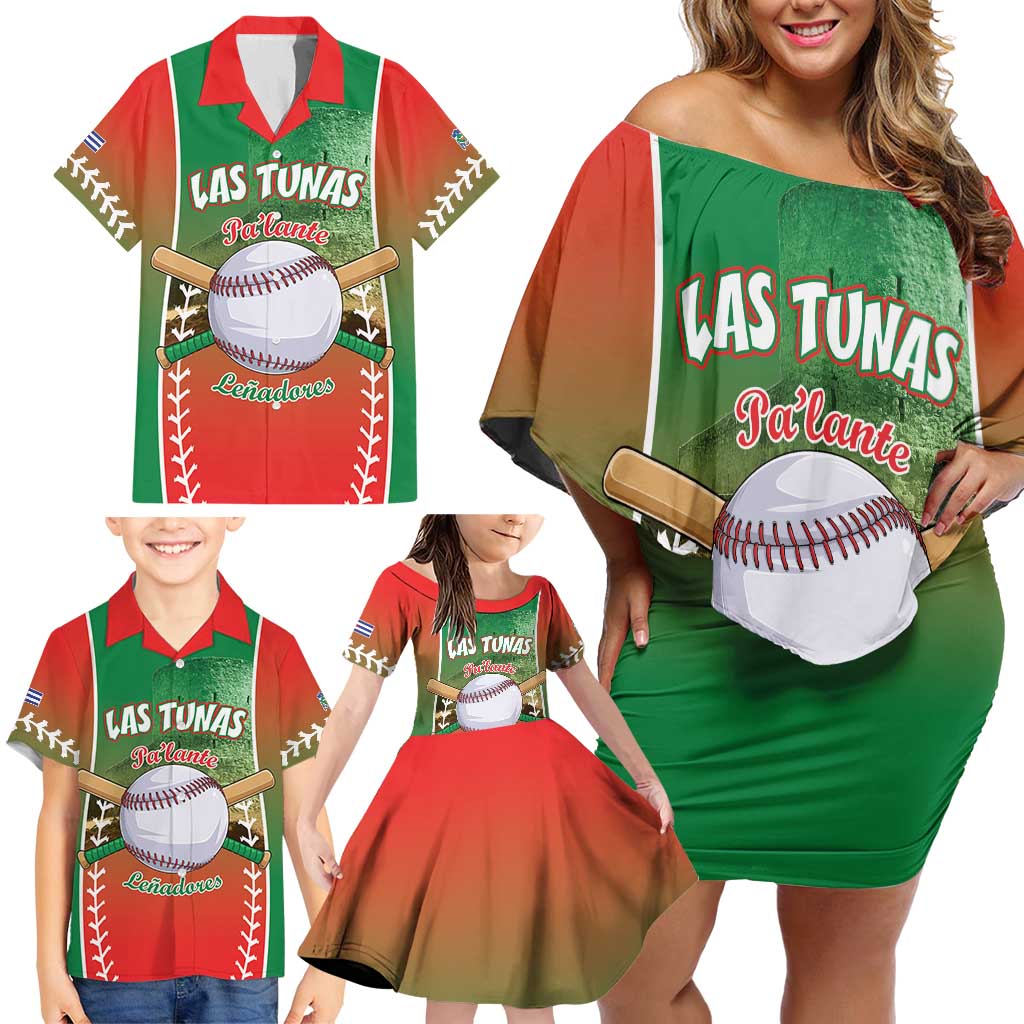 Las Tunas 2025 Baseball Custom Family Matching Off Shoulder Short Dress and Hawaiian Shirt Palante Lenadores
