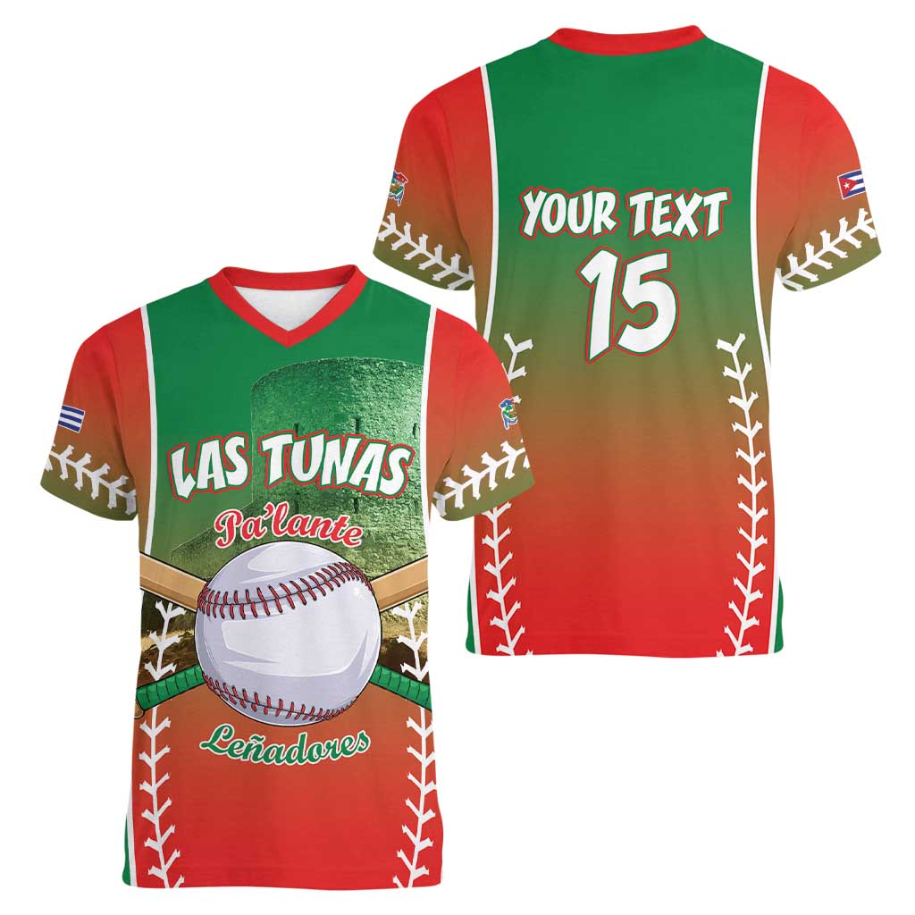 Las Tunas 2025 Baseball Custom Women V-Neck T-Shirt Palante Lenadores