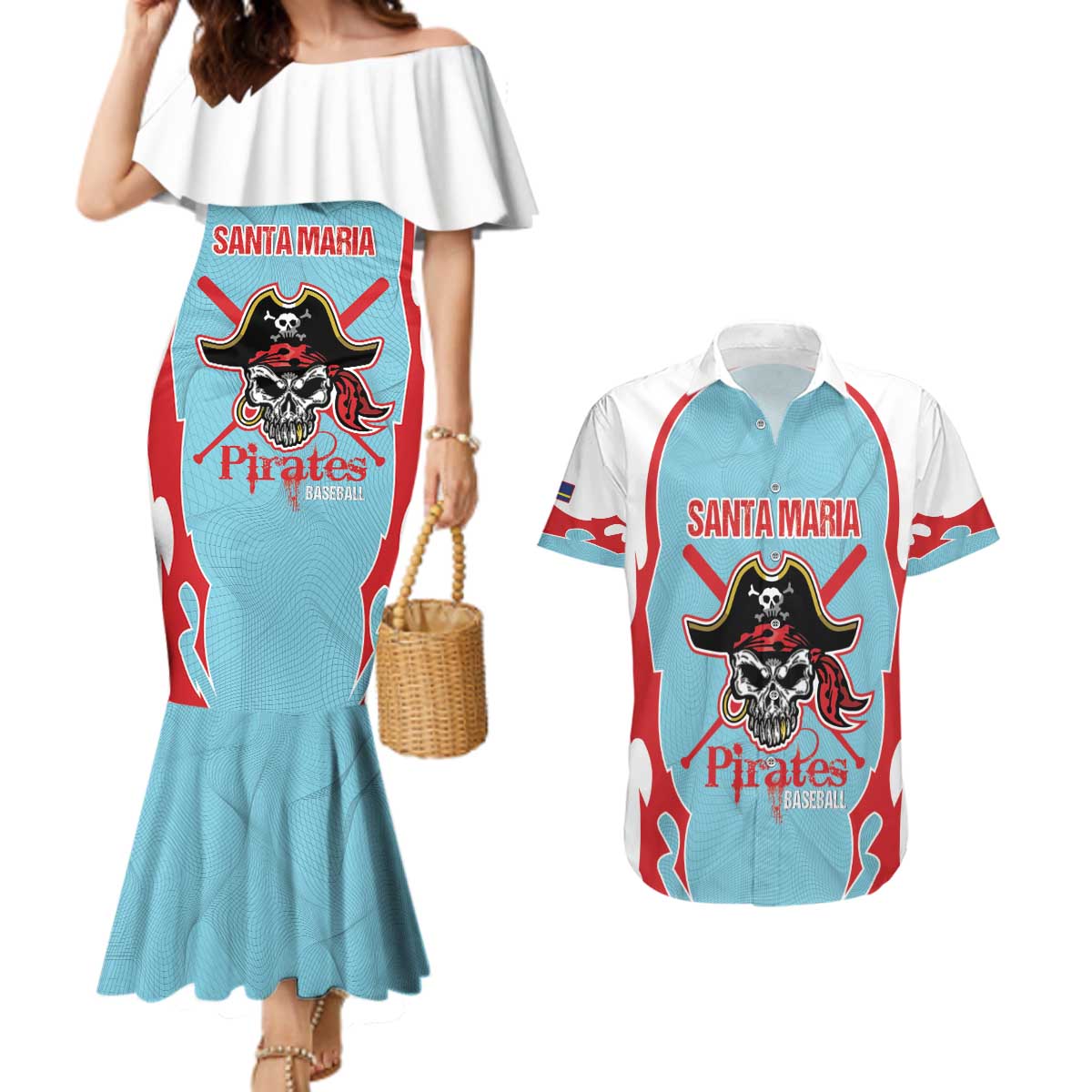 Santa Maria 2025 Baseball Custom Couples Matching Mermaid Dress and Hawaiian Shirt Come On Pirate