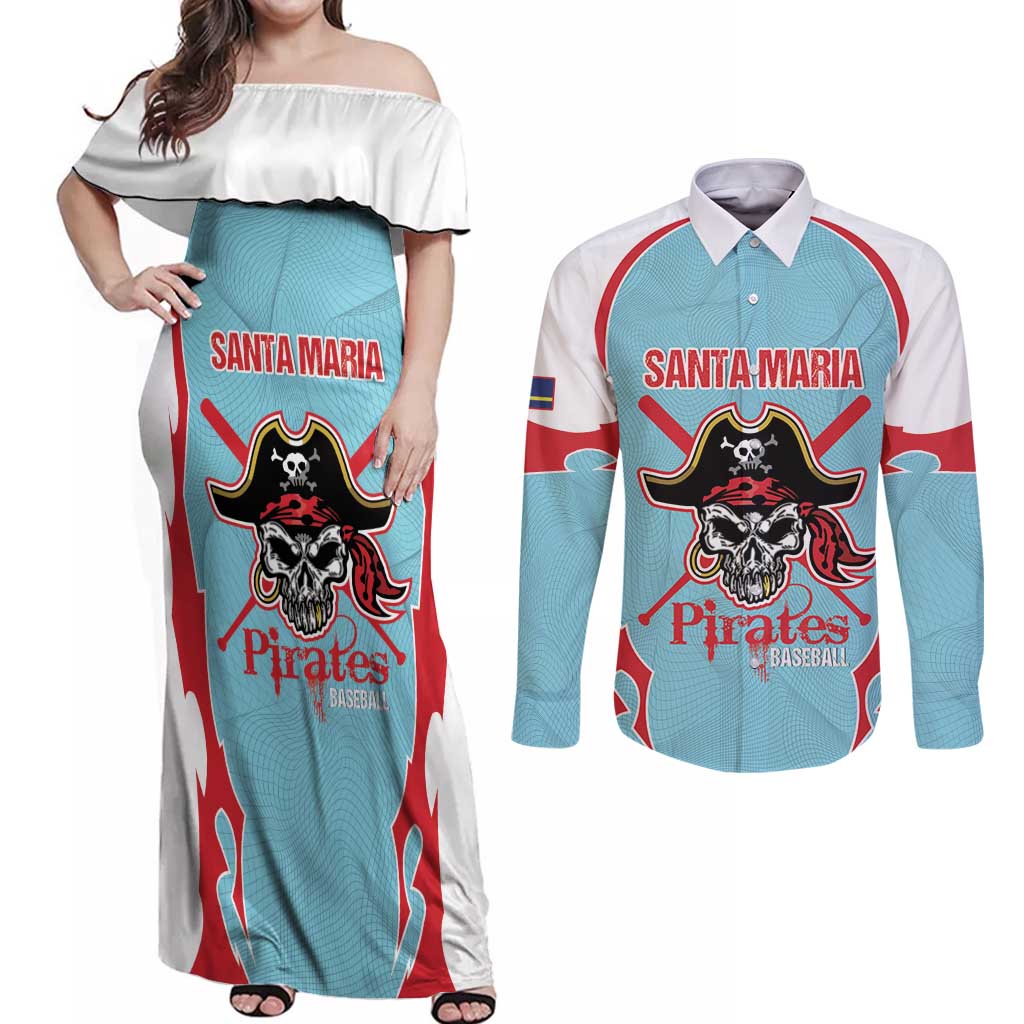 Santa Maria 2025 Baseball Custom Couples Matching Off Shoulder Maxi Dress and Long Sleeve Button Shirt Come On Pirate