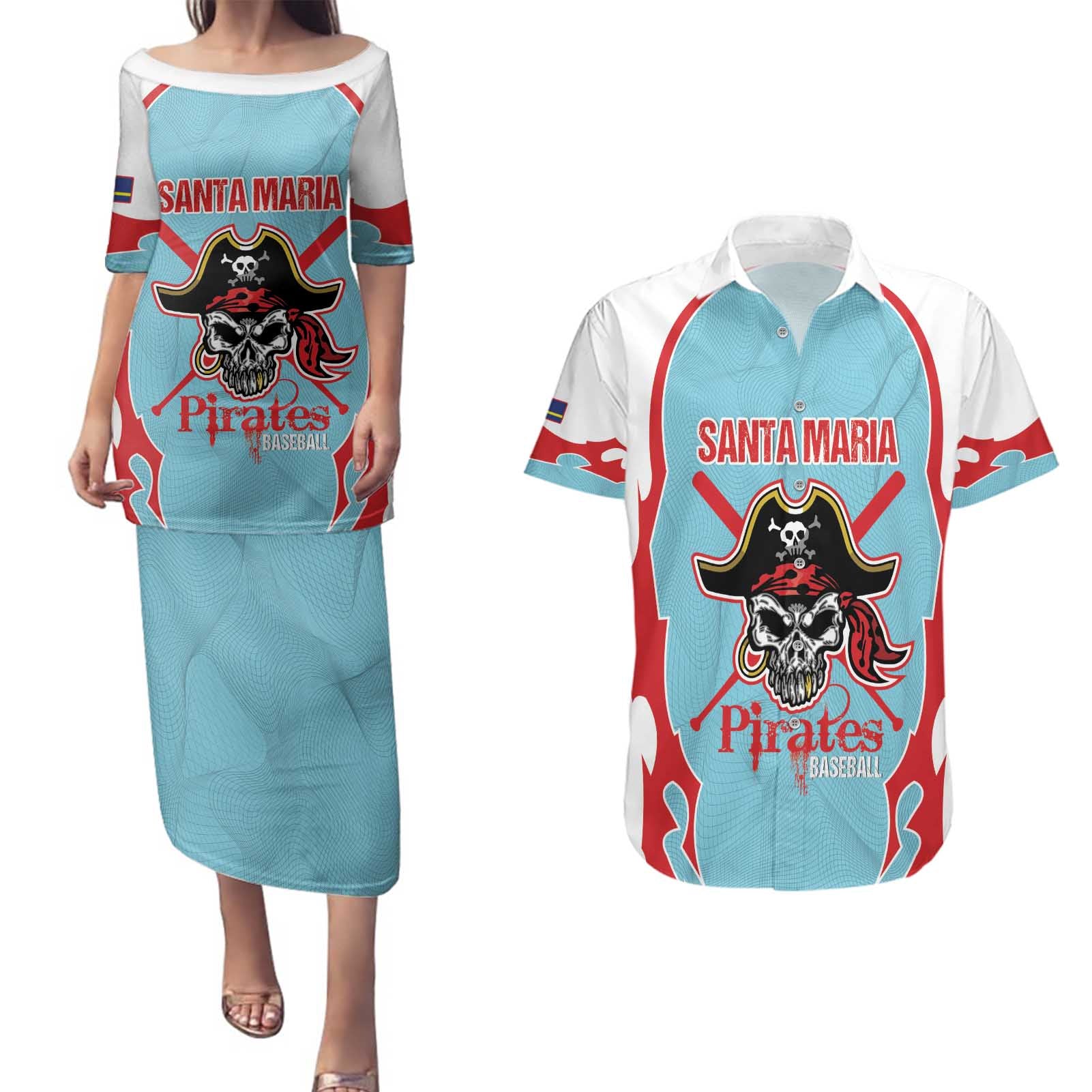 Santa Maria 2025 Baseball Custom Couples Matching Puletasi and Hawaiian Shirt Come On Pirate
