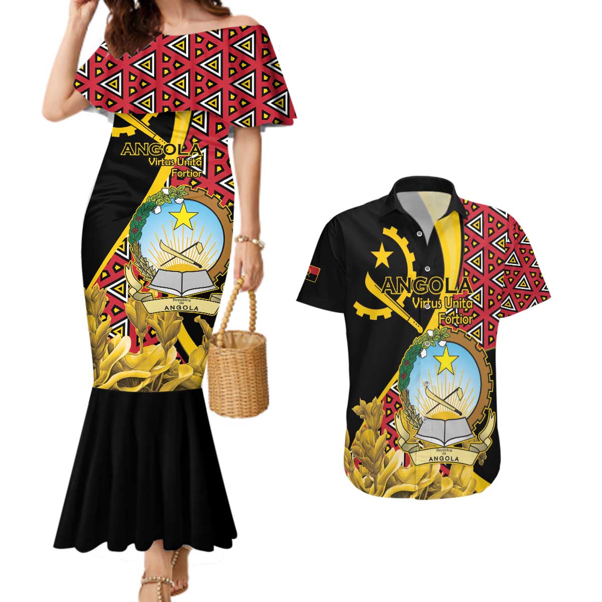 Personalized Angola Couples Matching Mermaid Dress and Hawaiian Shirt Coat Of Arms Welwitschia Mirabilis