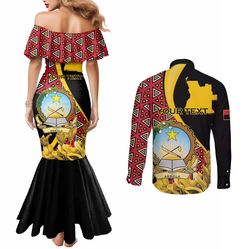 Personalized Angola Couples Matching Mermaid Dress and Long Sleeve Button Shirt Coat Of Arms Welwitschia Mirabilis
