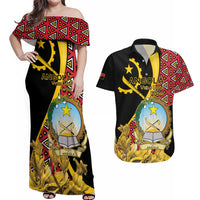 Personalized Angola Couples Matching Off Shoulder Maxi Dress and Hawaiian Shirt Coat Of Arms Welwitschia Mirabilis