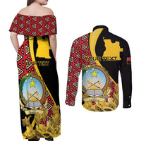 Personalized Angola Couples Matching Off Shoulder Maxi Dress and Long Sleeve Button Shirt Coat Of Arms Welwitschia Mirabilis