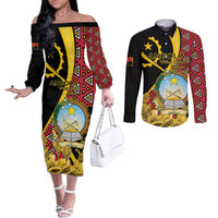 Personalized Angola Couples Matching Off The Shoulder Long Sleeve Dress and Long Sleeve Button Shirt Coat Of Arms Welwitschia Mirabilis