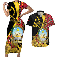 Personalized Angola Couples Matching Short Sleeve Bodycon Dress and Hawaiian Shirt Coat Of Arms Welwitschia Mirabilis