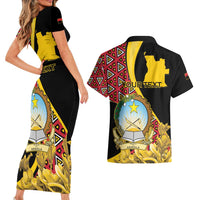 Personalized Angola Couples Matching Short Sleeve Bodycon Dress and Hawaiian Shirt Coat Of Arms Welwitschia Mirabilis
