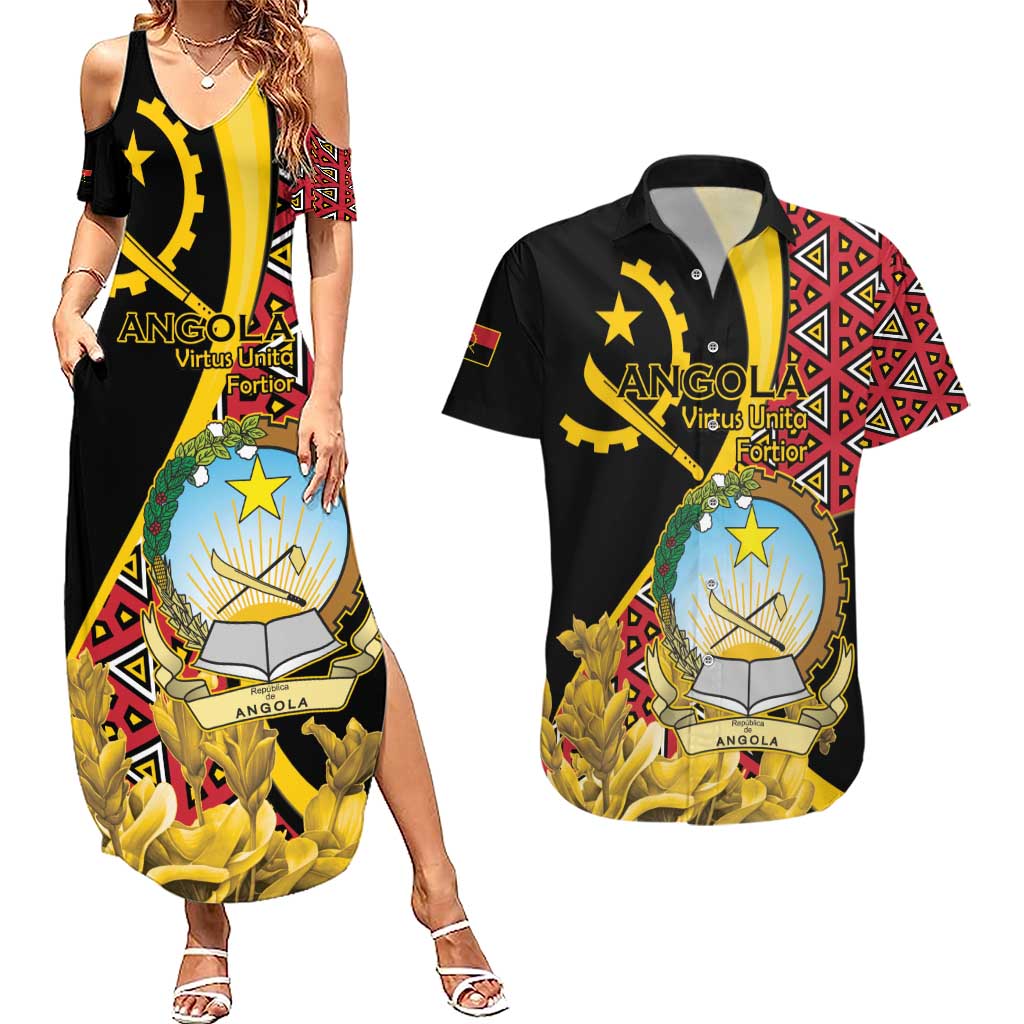 Personalized Angola Couples Matching Summer Maxi Dress and Hawaiian Shirt Coat Of Arms Welwitschia Mirabilis
