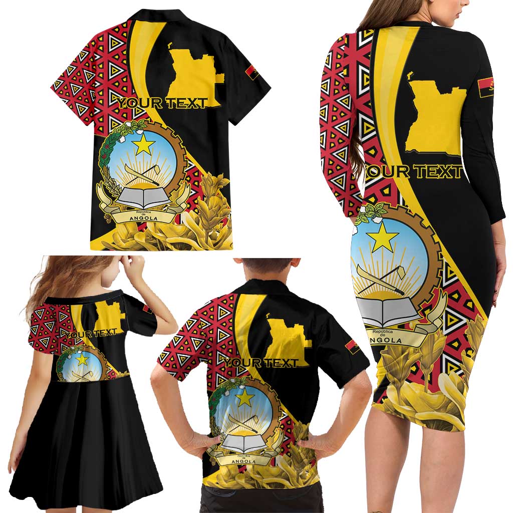 Personalized Angola Family Matching Long Sleeve Bodycon Dress and Hawaiian Shirt Coat Of Arms Welwitschia Mirabilis