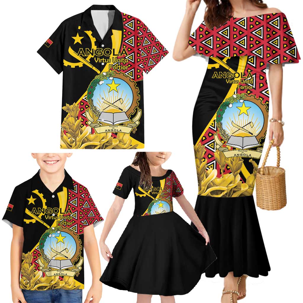 Personalized Angola Family Matching Mermaid Dress and Hawaiian Shirt Coat Of Arms Welwitschia Mirabilis