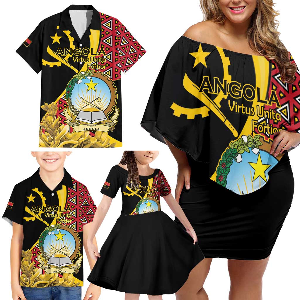 Personalized Angola Family Matching Off Shoulder Short Dress and Hawaiian Shirt Coat Of Arms Welwitschia Mirabilis