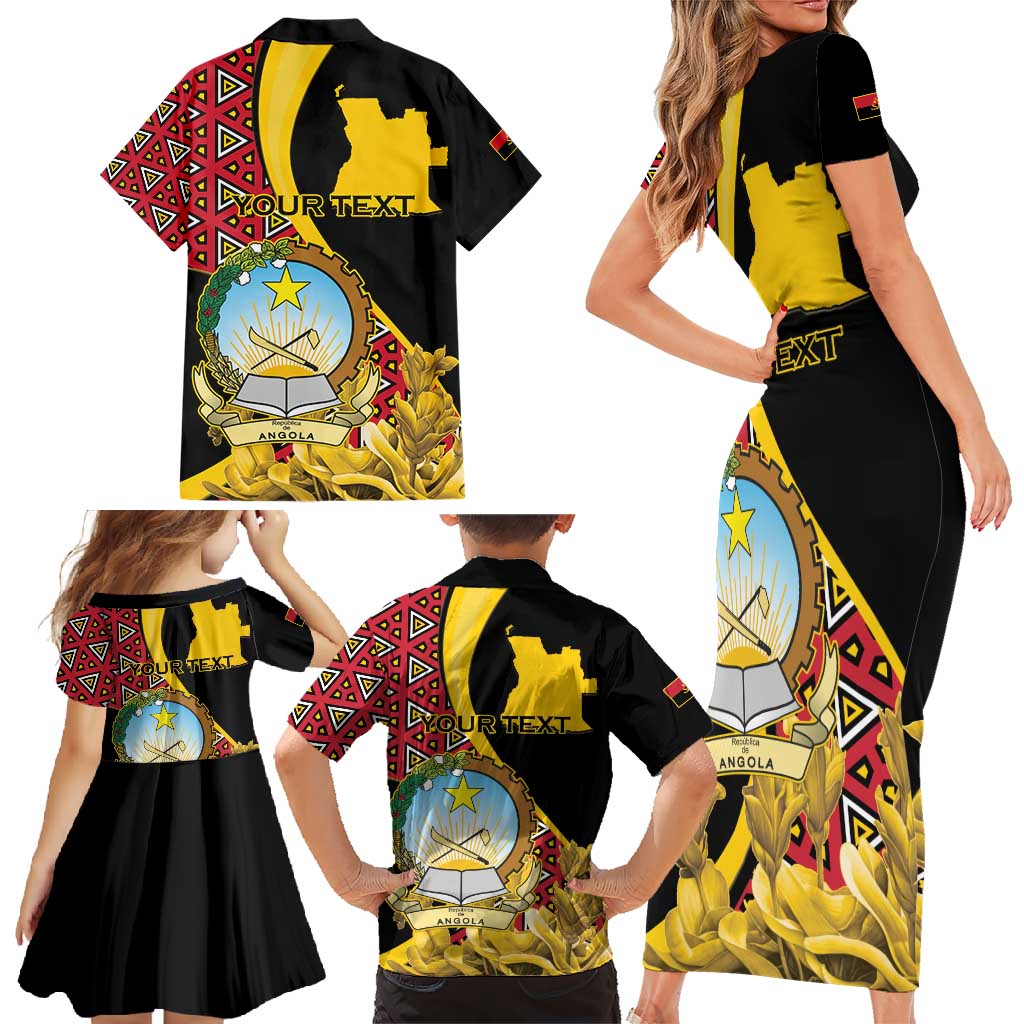 Personalized Angola Family Matching Short Sleeve Bodycon Dress and Hawaiian Shirt Coat Of Arms Welwitschia Mirabilis