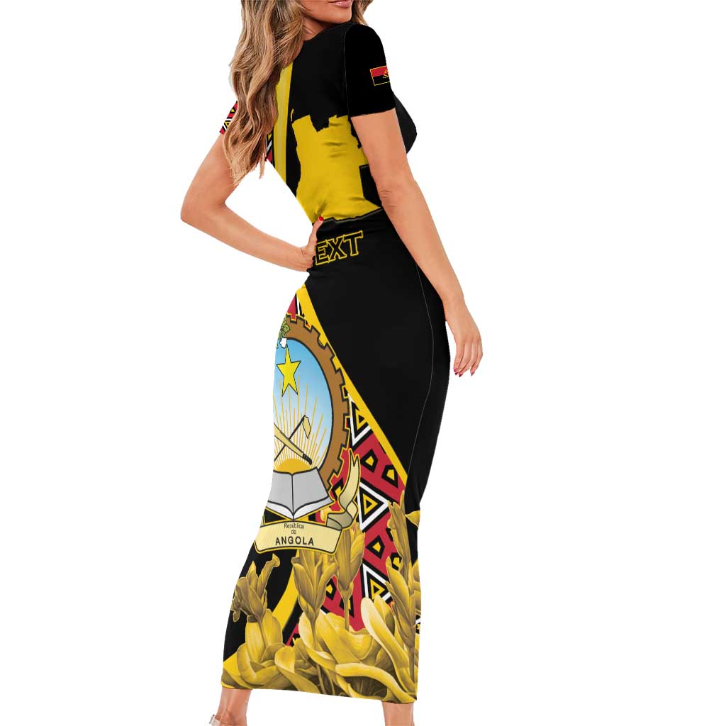 Personalized Angola Family Matching Short Sleeve Bodycon Dress and Hawaiian Shirt Coat Of Arms Welwitschia Mirabilis