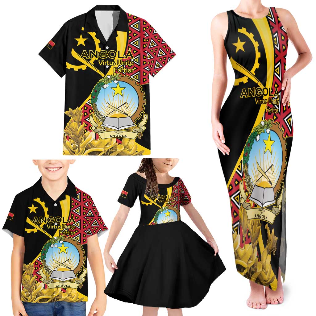 Personalized Angola Family Matching Tank Maxi Dress and Hawaiian Shirt Coat Of Arms Welwitschia Mirabilis