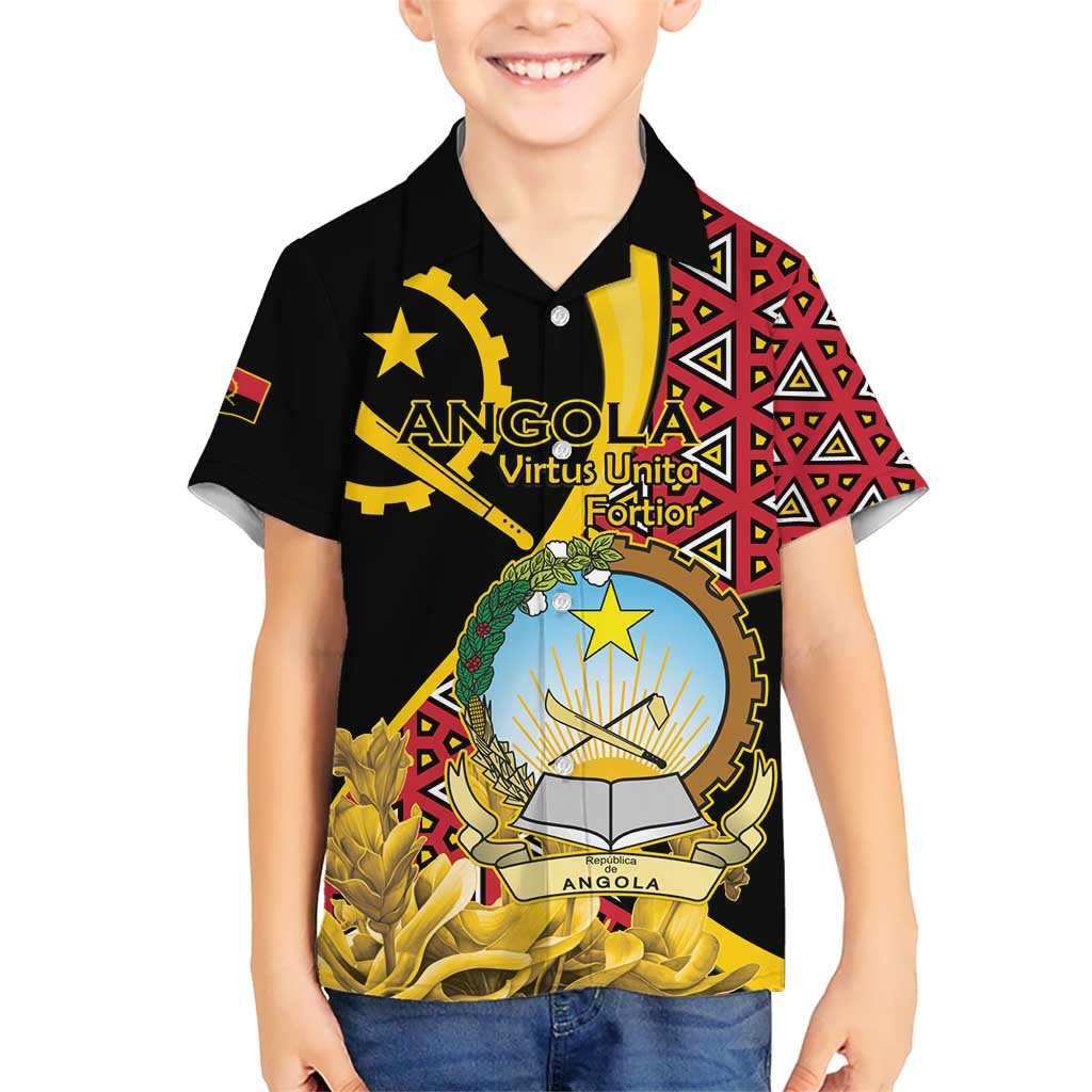 Personalized Angola Kid Hawaiian Shirt Coat Of Arms Welwitschia Mirabilis