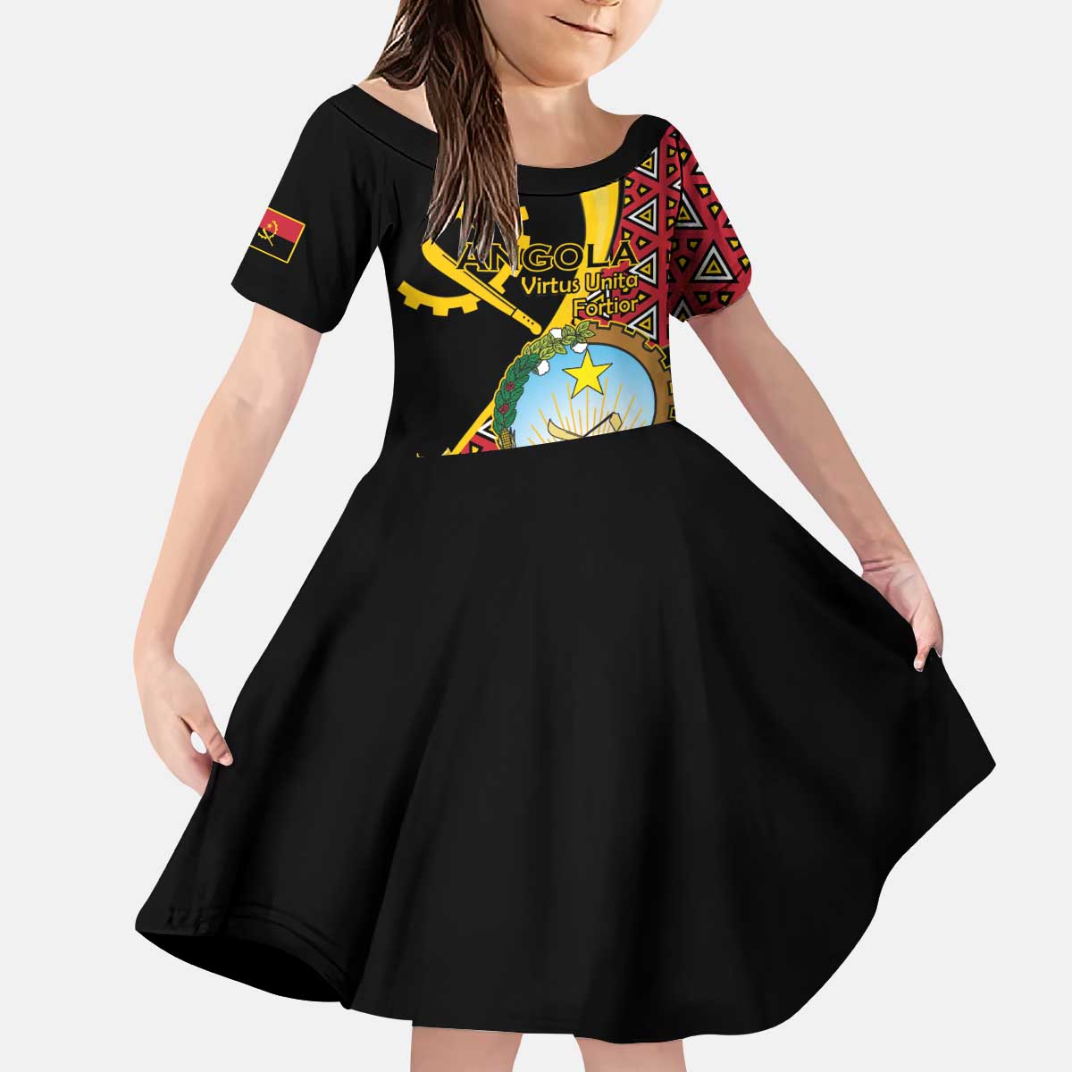 Personalized Angola Kid Short Sleeve Dress Coat Of Arms Welwitschia Mirabilis
