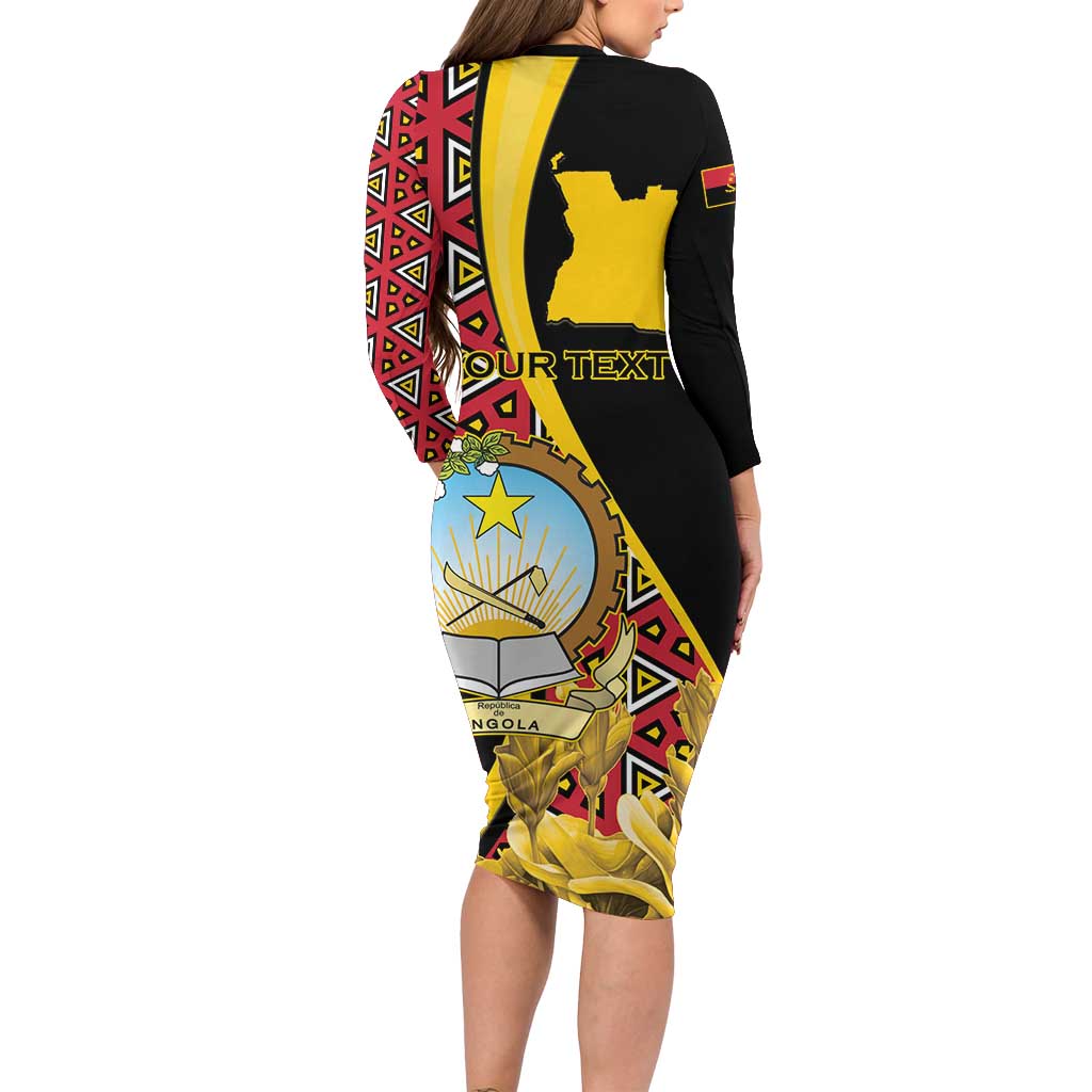 Personalized Angola Long Sleeve Bodycon Dress Coat Of Arms Welwitschia Mirabilis