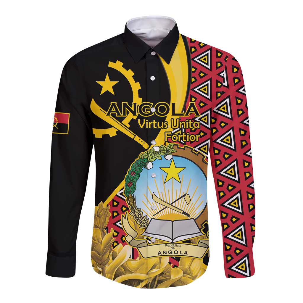 Personalized Angola Long Sleeve Button Shirt Coat Of Arms Welwitschia Mirabilis