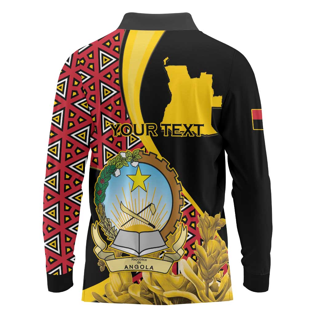 Personalized Angola Long Sleeve Polo Shirt Coat Of Arms Welwitschia Mirabilis