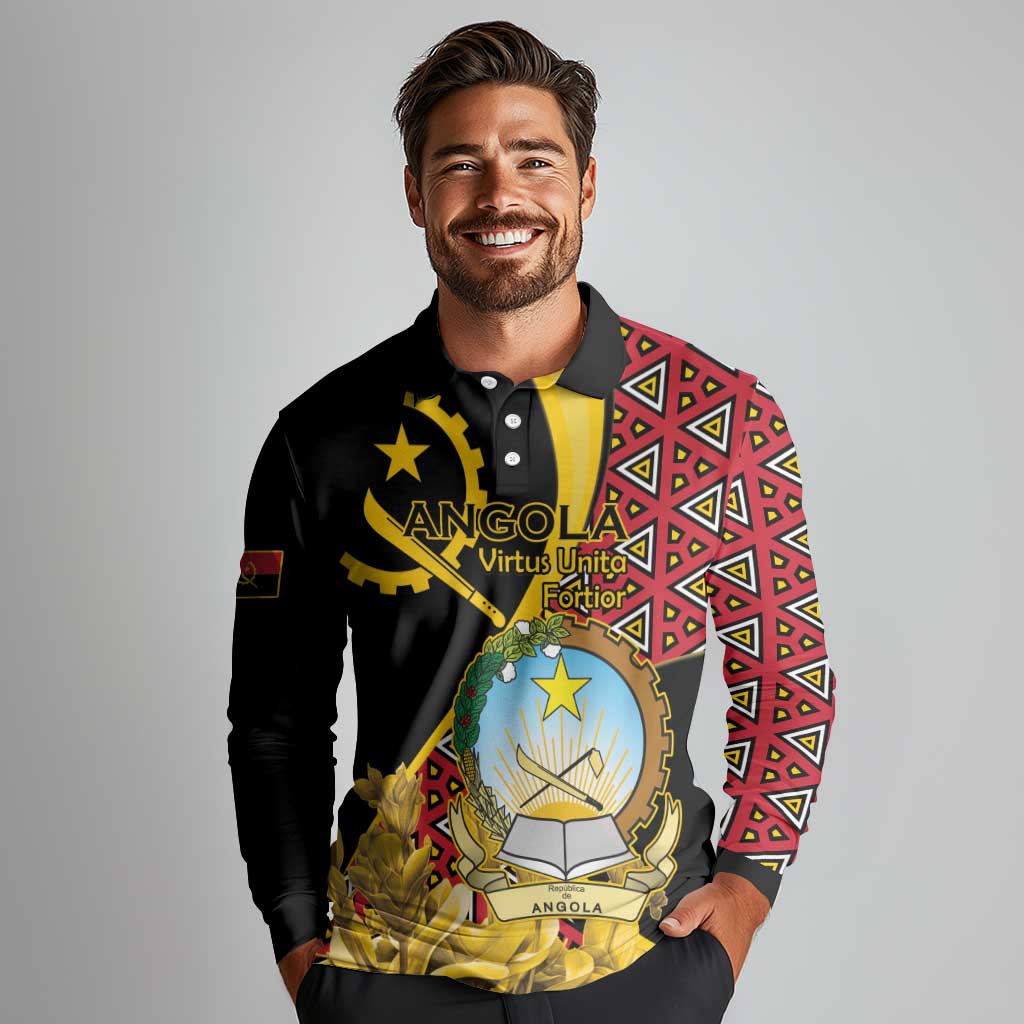 Personalized Angola Long Sleeve Polo Shirt Coat Of Arms Welwitschia Mirabilis