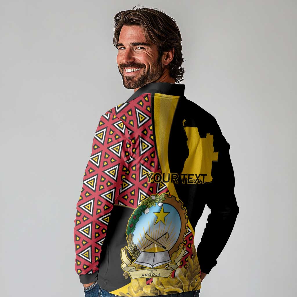 Personalized Angola Long Sleeve Polo Shirt Coat Of Arms Welwitschia Mirabilis