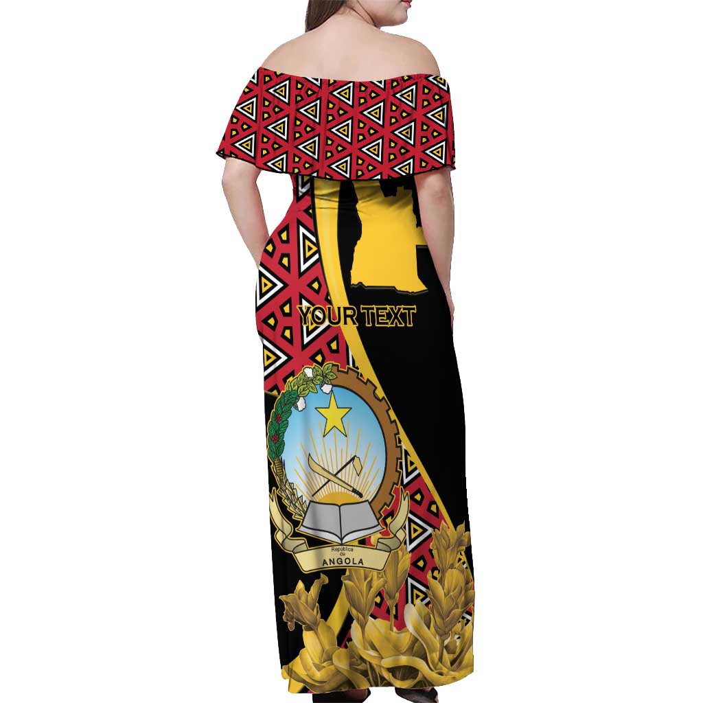 Personalized Angola Off Shoulder Maxi Dress Coat Of Arms Welwitschia Mirabilis