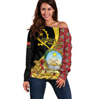 Personalized Angola Off Shoulder Sweater Coat Of Arms Welwitschia Mirabilis