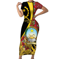 Personalized Angola Short Sleeve Bodycon Dress Coat Of Arms Welwitschia Mirabilis