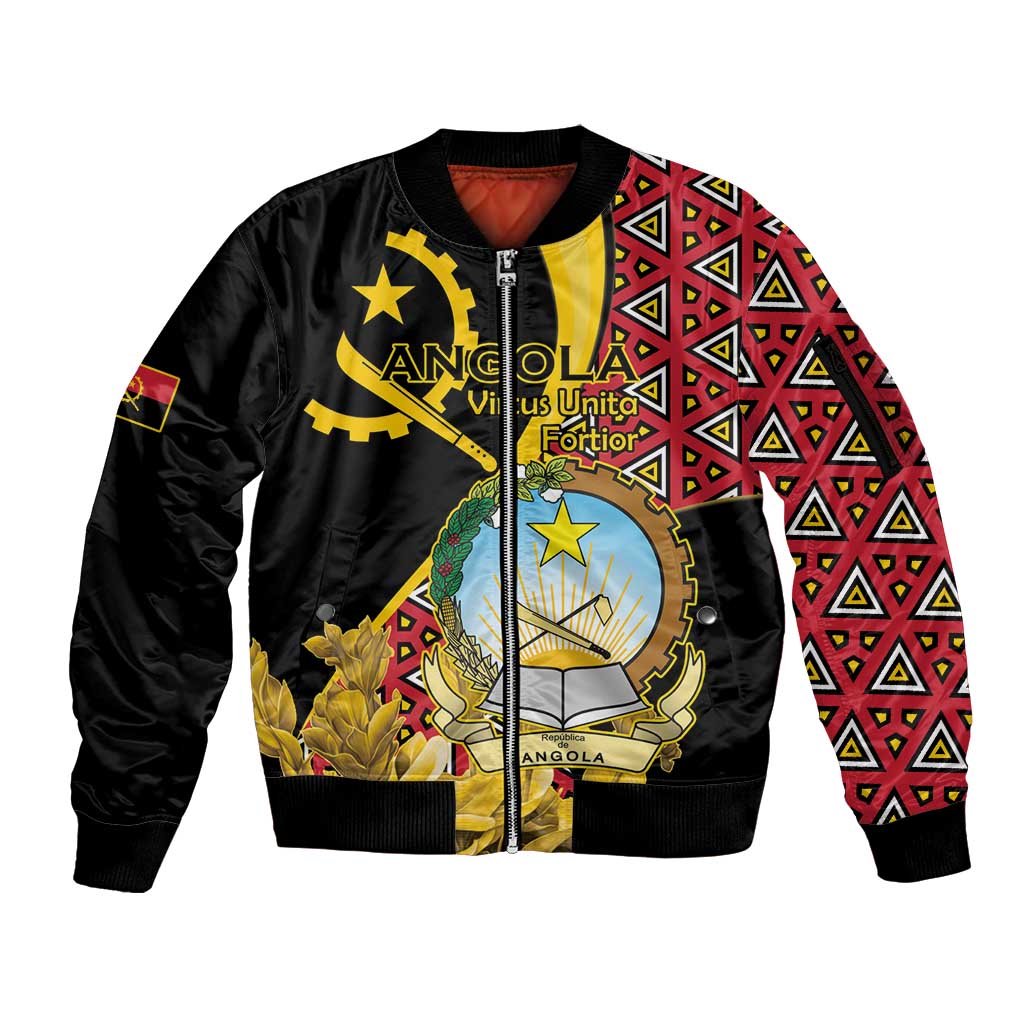 Personalized Angola Sleeve Zip Bomber Jacket Coat Of Arms Welwitschia Mirabilis