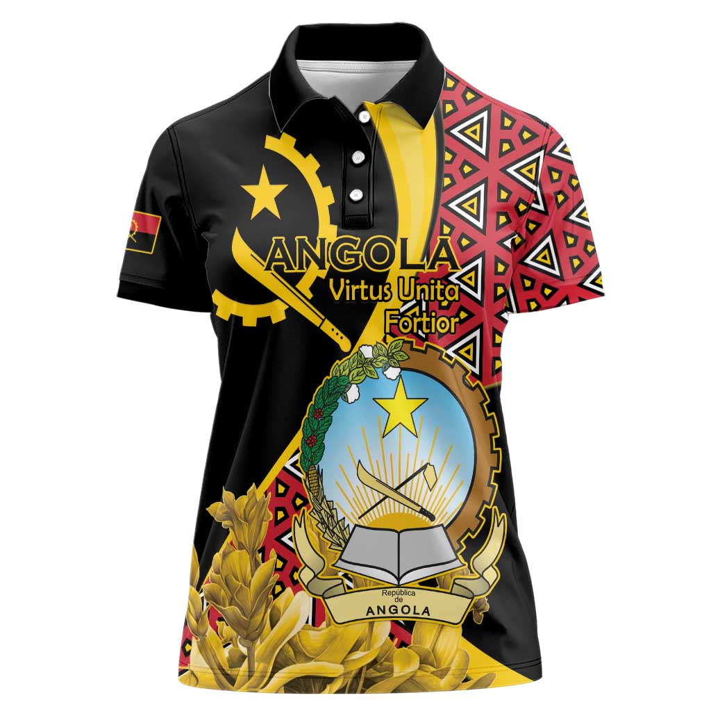 Personalized Angola Women Polo Shirt Coat Of Arms Welwitschia Mirabilis