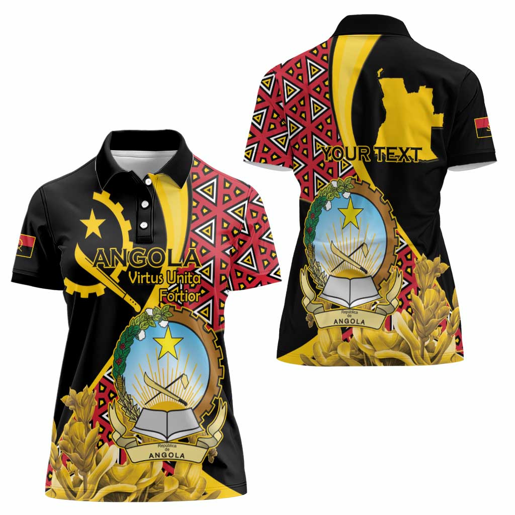 Personalized Angola Women Polo Shirt Coat Of Arms Welwitschia Mirabilis