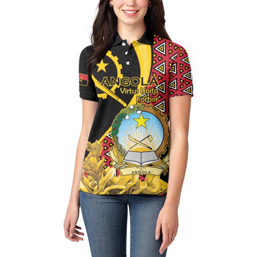 Personalized Angola Women Polo Shirt Coat Of Arms Welwitschia Mirabilis