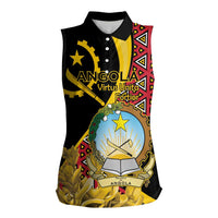 Personalized Angola Women Sleeveless Polo Shirt Coat Of Arms Welwitschia Mirabilis