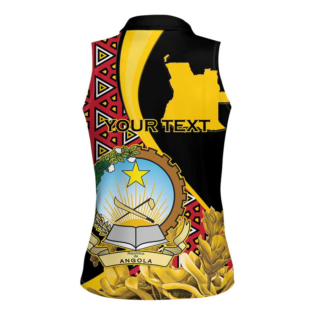 Personalized Angola Women Sleeveless Polo Shirt Coat Of Arms Welwitschia Mirabilis