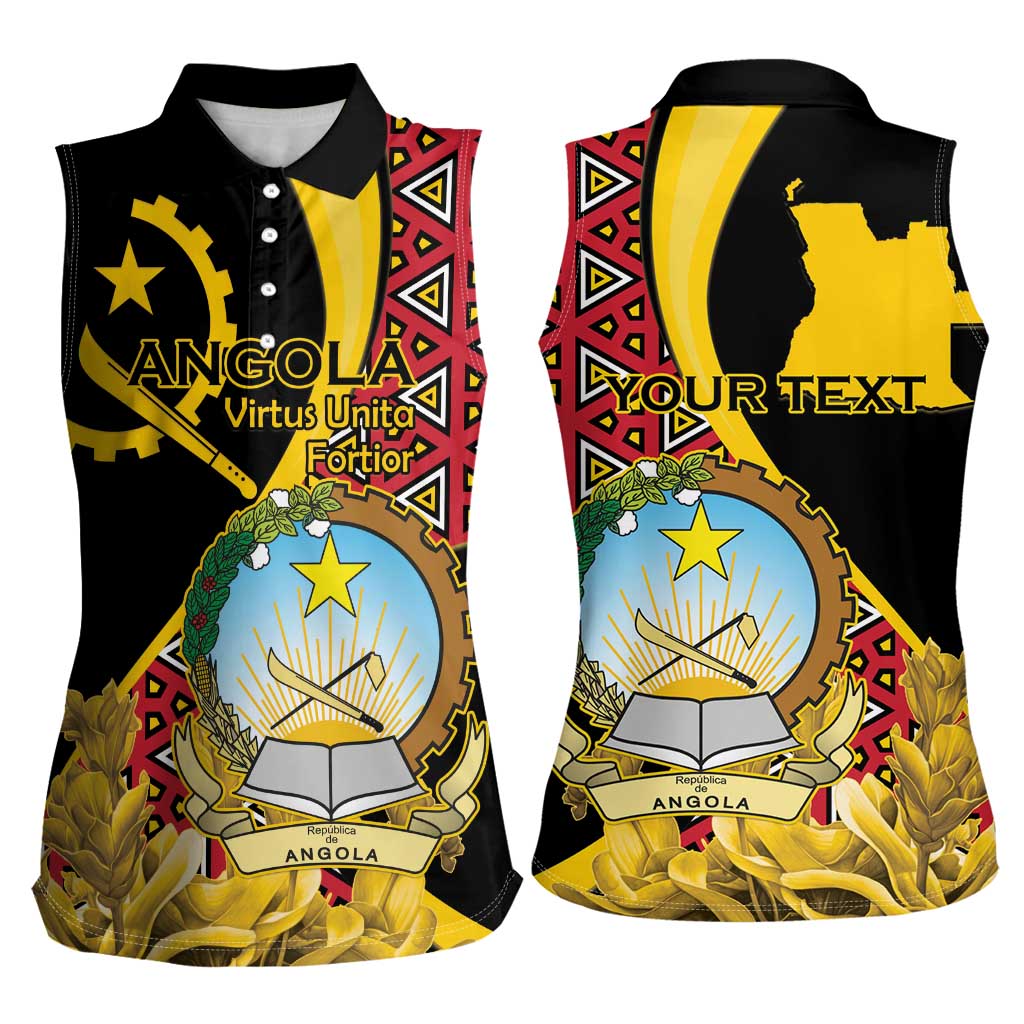 Personalized Angola Women Sleeveless Polo Shirt Coat Of Arms Welwitschia Mirabilis