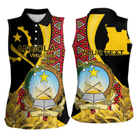 Personalized Angola Women Sleeveless Polo Shirt Coat Of Arms Welwitschia Mirabilis