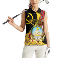 Personalized Angola Women Sleeveless Polo Shirt Coat Of Arms Welwitschia Mirabilis