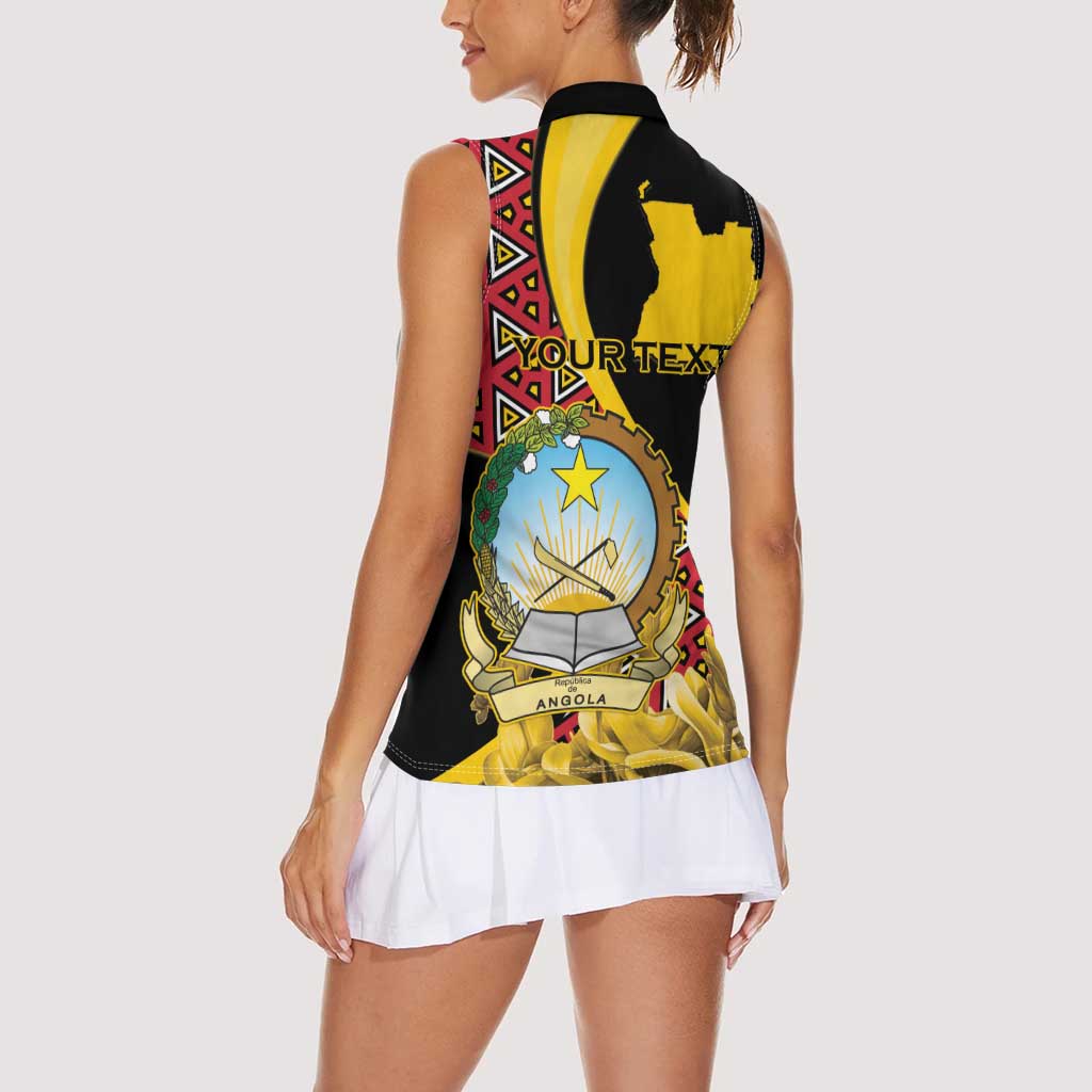 Personalized Angola Women Sleeveless Polo Shirt Coat Of Arms Welwitschia Mirabilis