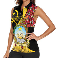 Personalized Angola Women Sleeveless Polo Shirt Coat Of Arms Welwitschia Mirabilis