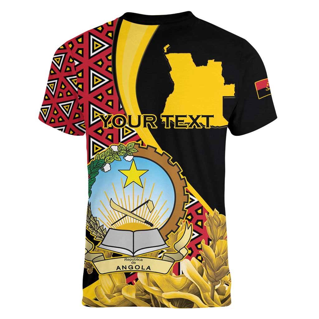 Personalized Angola Women V-Neck T-Shirt Coat Of Arms Welwitschia Mirabilis