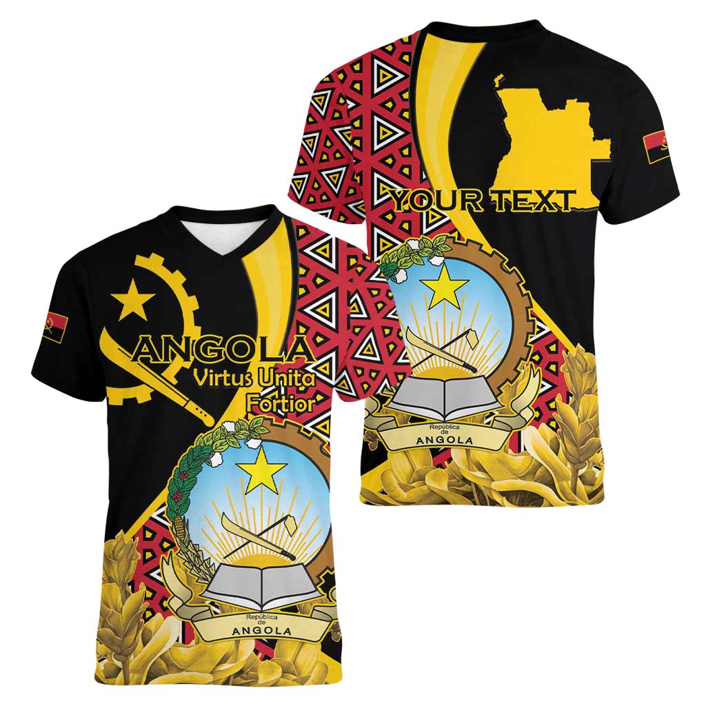 Personalized Angola Women V-Neck T-Shirt Coat Of Arms Welwitschia Mirabilis