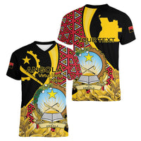 Personalized Angola Women V-Neck T-Shirt Coat Of Arms Welwitschia Mirabilis