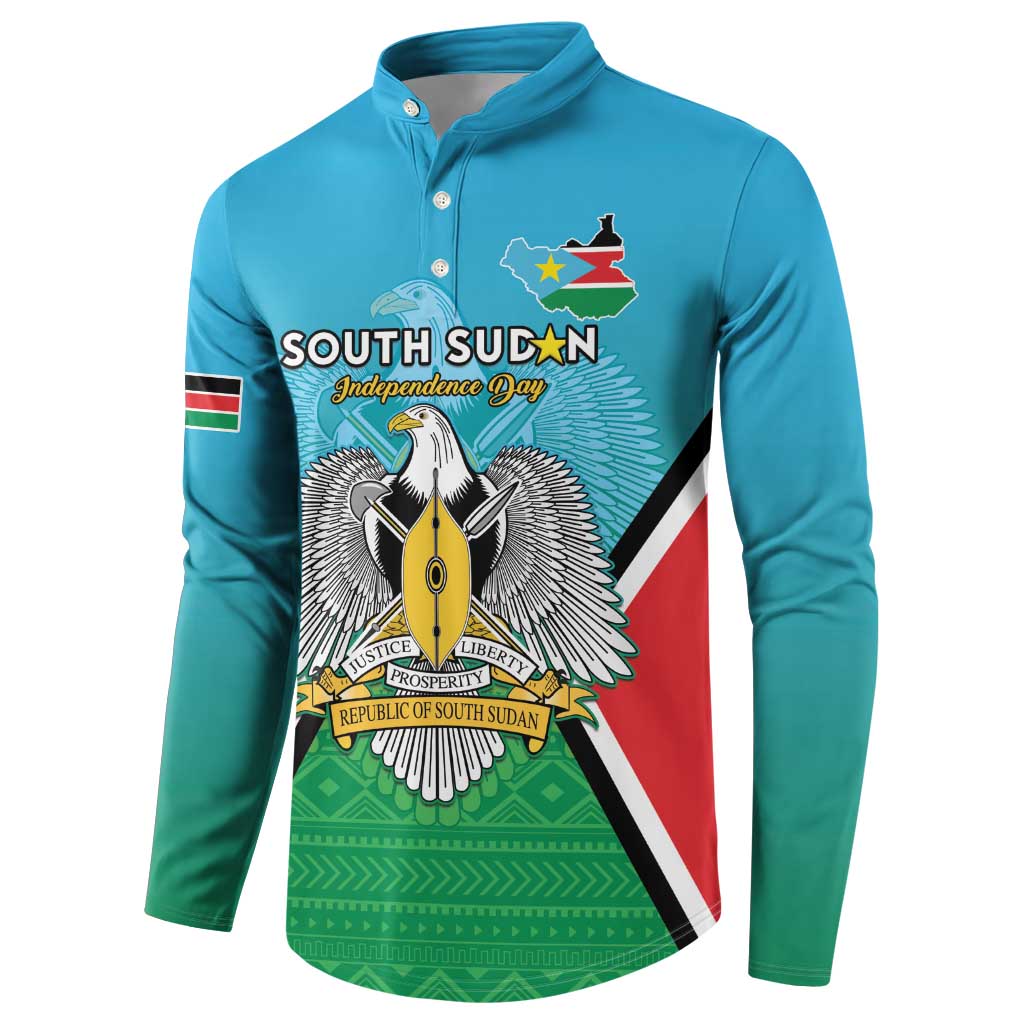 Personalised South Sudan Independence Day Button Sweatshirt Coat Of Arms With Flag Map - Wonder Print Shop