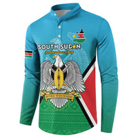 Personalised South Sudan Independence Day Button Sweatshirt Coat Of Arms With Flag Map - Wonder Print Shop