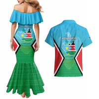 Personalised South Sudan Independence Day Couples Matching Mermaid Dress and Hawaiian Shirt Coat Of Arms With Flag Map - Wonder Print Shop