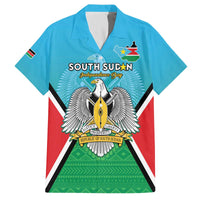 Personalised South Sudan Independence Day Family Matching Off The Shoulder Long Sleeve Dress and Hawaiian Shirt Coat Of Arms With Flag Map - Wonder Print Shop