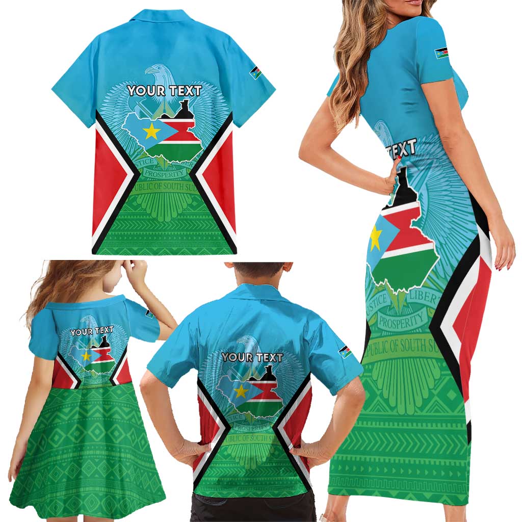 Personalised South Sudan Independence Day Family Matching Short Sleeve Bodycon Dress and Hawaiian Shirt Coat Of Arms With Flag Map - Wonder Print Shop