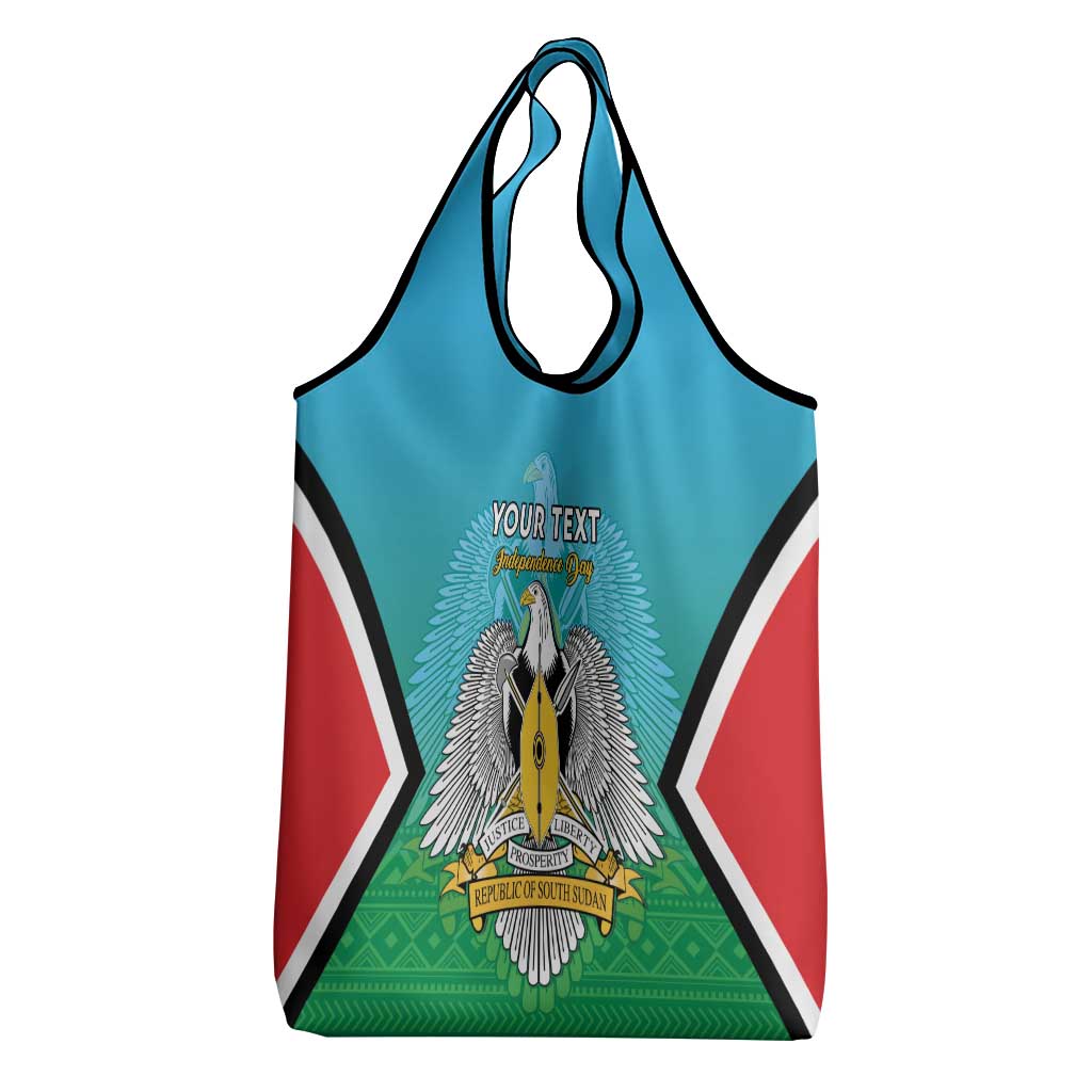 Personalised South Sudan Independence Day Grocery Bag Coat Of Arms With Flag Map