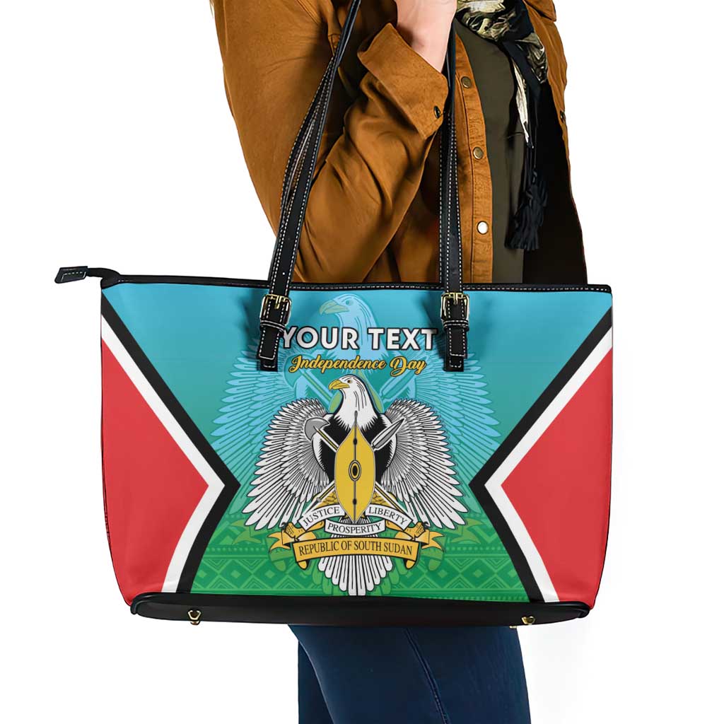 Personalised South Sudan Independence Day Leather Tote Bag Coat Of Arms With Flag Map - Wonder Print Shop